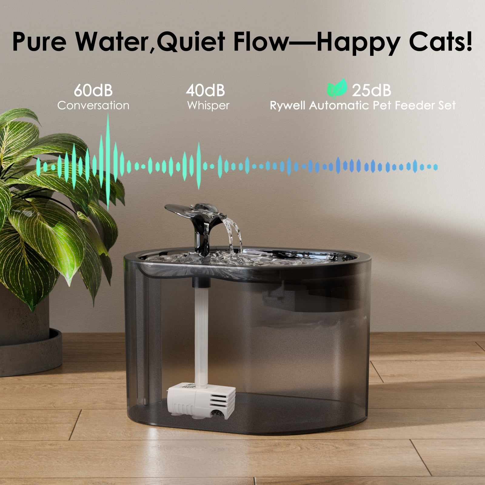 Rywell Automatic Cat Feeder with Water Dispenser, 2-in-1 Feeding Set with Feeding Schedule & Voice Recorder, Dual Power Supply, Auto Cat Food Dispenser for Cat