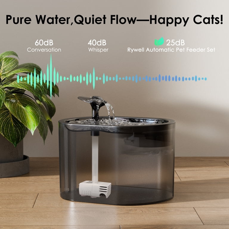 Rywell Automatic Cat Feeder with Water Dispenser, 2-in-1 Feeding Set with Feeding Schedule & Voice Recorder, Dual Power Supply, Auto Cat Food Dispenser for Cat