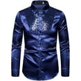 thumbnail image 2 of Men's Shiny Sequins Shirt Silk Like Satin Button Up Disco Party Dress Shirts Casual Long Sleeve Standard-Fit Tops, 2 of 4