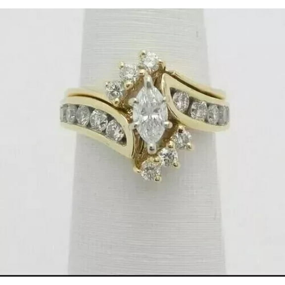 3Ct Marquise Cut Lab-Created Diamond Women's Wedding Ring 14K Yellow Gold Plated 925 Silver