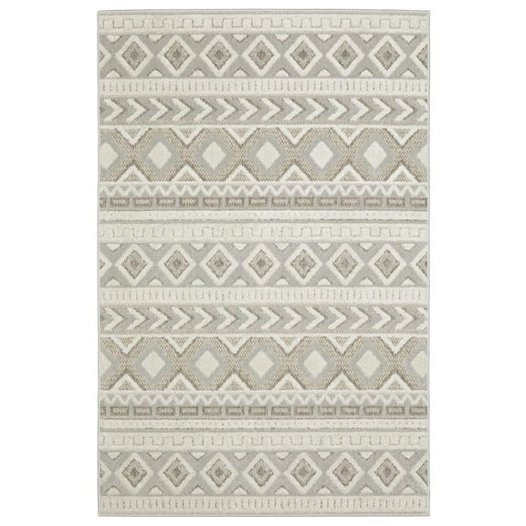 Oriental Weavers Tangier Area Rug - TAN06 - 5'3" x 7'6" - in Grey/ Beige - Eclectic Global Style, Stain Resistant, Family and Pet Friendly , Bedroom, Office Rug