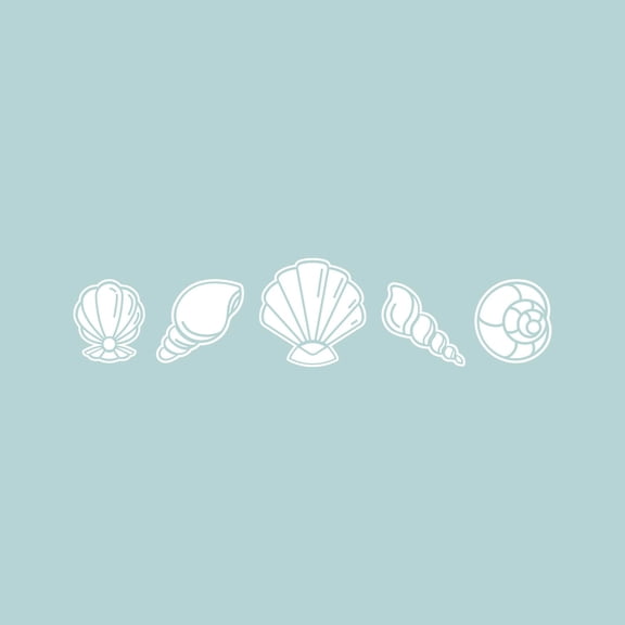 5 Pieces of Vinyl Wall Art Decal - Seashell Set - from 8" x 8" Each - Minimal Cute Adhesive Stickers Shell Design for Home Bedroom Bathroom Kids Room Living Room Store Sea Decor