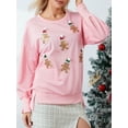 thumbnail image 5 of Argulvti Womens Crewneck Sweatshirt Loose Santa Claus Sequins Print Long Lantern Sleeve Tops for Christmas, 5 of 7
