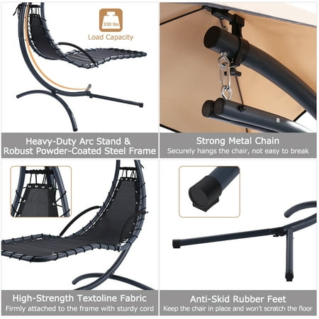 Hanging Rocking Sunshade Canopy Chair Chaise Umbrella Lounge Arc Patio
