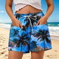thumbnail image 3 of Zynoxe Women's Hawaii Print Shorts with Pockets Lightweight Breathable Mid-Thigh Shorts for Women Stretchy Elastic Waistband Drawstring Shorts Summer Versatile Casual Solid Color Beach Shorts XL, 3 of 7