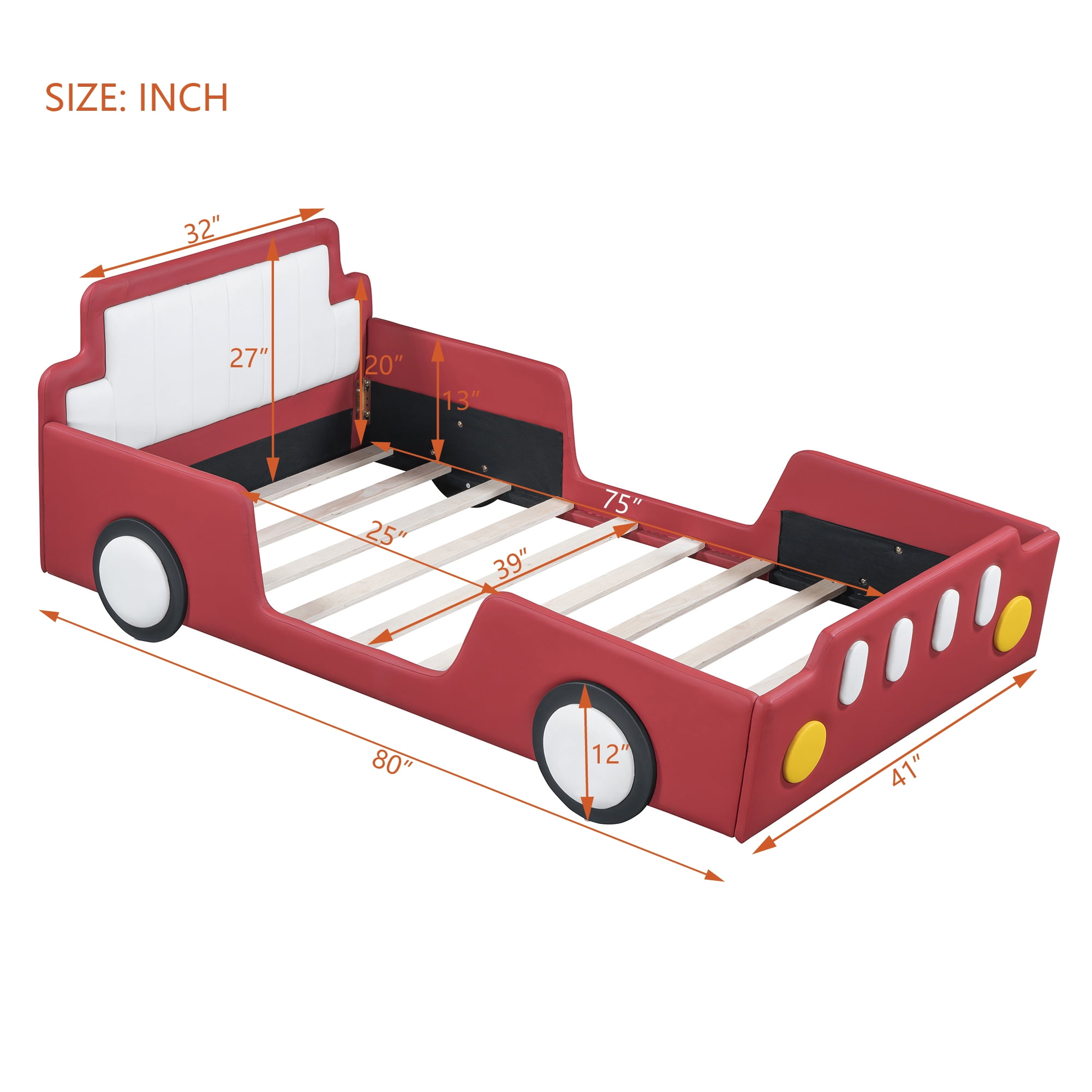 Daatumm Twin Racing Platform Bed with Dynamic Speed Accents & Rolling Wheels - Vibrant Yellow Upholstered Bed Frame for Immersive Playrooms & Themed Bedrooms