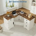 thumbnail image 3 of Towallmark L Shaped Desk, Farmhouse Computer Desk 60 Inch, Vintage Office Desk With Storage Cabinet, Home Office Furniture With File Drawer, Corner Workstation, Brown Wood Finish, 3 of 7