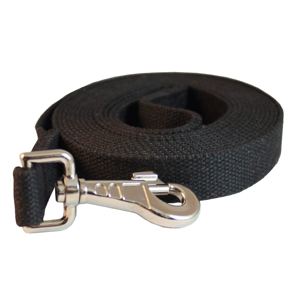Dog Leash 3/4" Wide Cotton 15 Ft Long Black for Training Swivel