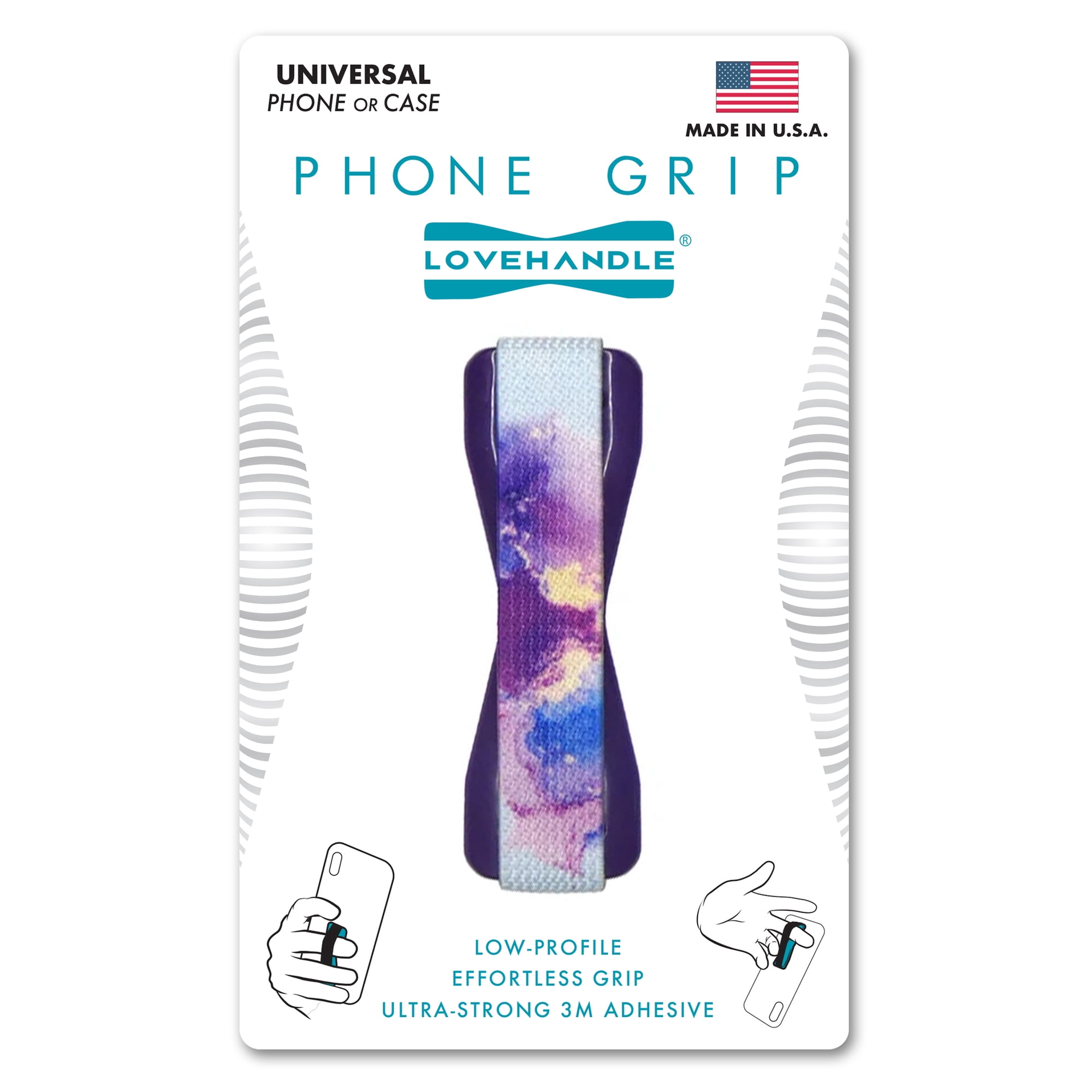 LoveHandle Universal Phone Grip for Most Smartphones, Mini Tablets and Cases, Midnight Dream Design Elastic Strap with Midnight Purple Base
