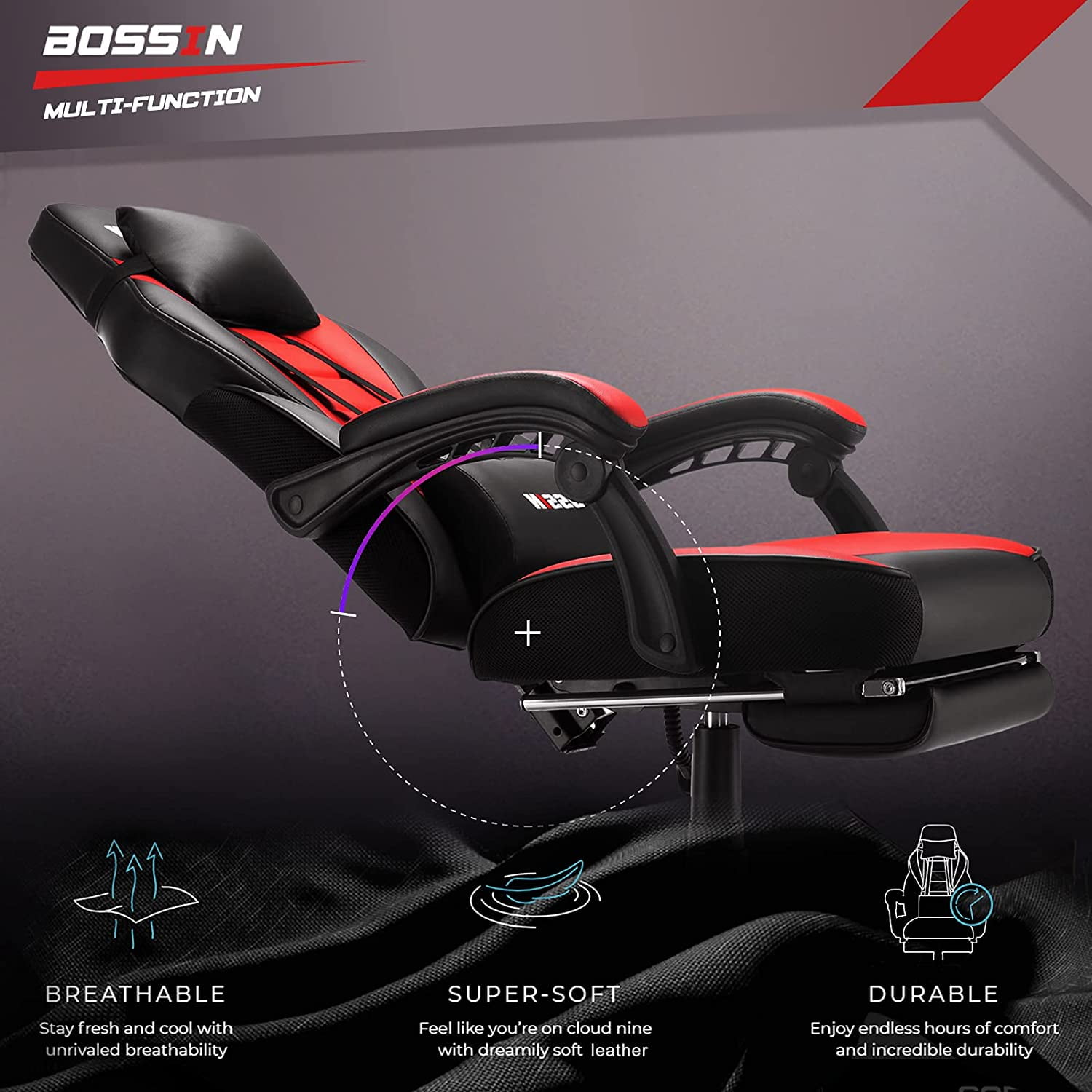 Waleaf Gaming Chair, Ergonomic Heavy Duty Design, Gamer Chair with Footrest and Lumbar Support, Large Cushion High Back Office Chair, Big and Tall Computer Chair