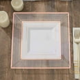 thumbnail image 6 of Efavormart 10 Pack - 7" White Disposable Plastic Square Salad Dessert Plates With Shiny Rose Gold Rim for Weddings, Birthdays, Parties, Gathering, Graduation Ceremonies, Special Events, 6 of 11