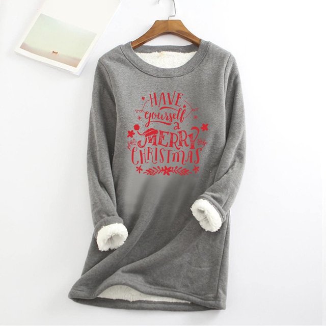 Tenues de Vacances pour Femmes Mode Noël Impression Manches Régulières Hiver Ample Vacances Décontracté Manches Col Rond Chemise Hauts Tenue de Plage en Solde
