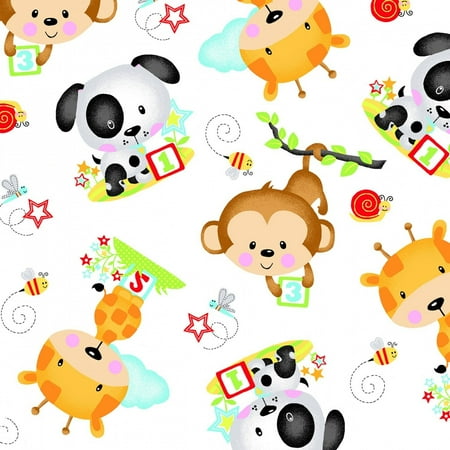 White Baby Animals Flannel Fabric