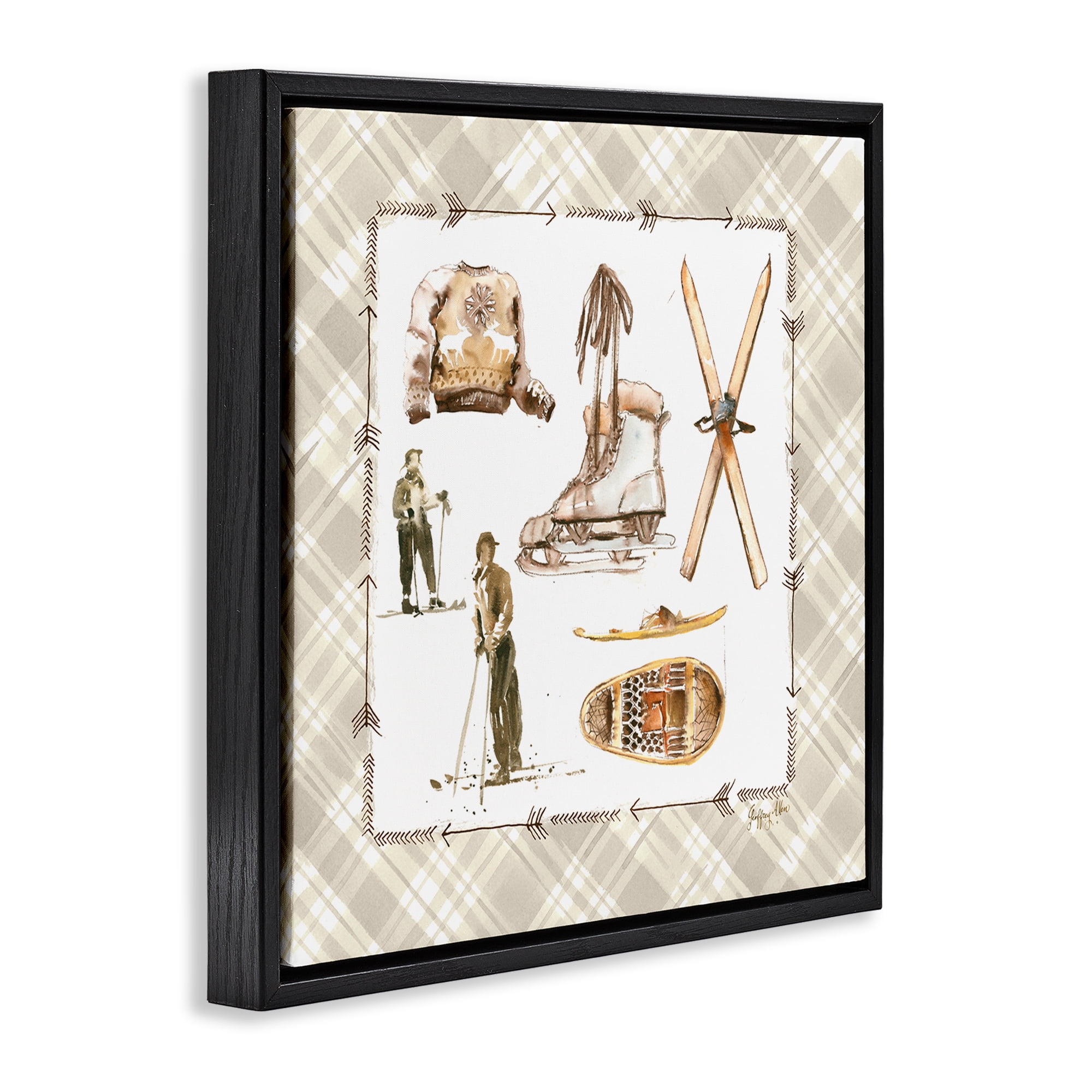 Stupell Industries Winter Skiing Sports Sports Painting Black Floater Framed Canvas Art Print Wall Art, 18 x 18