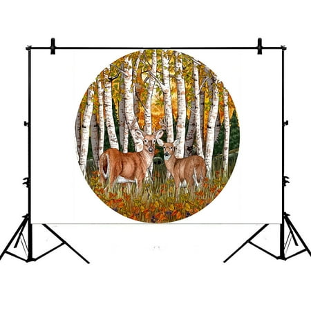 Image of PHFZK 7x5ft Deer Animal Backdrops Birch Forest Tree Branch Photography Backdrops Polyester Photo Background Studio Props