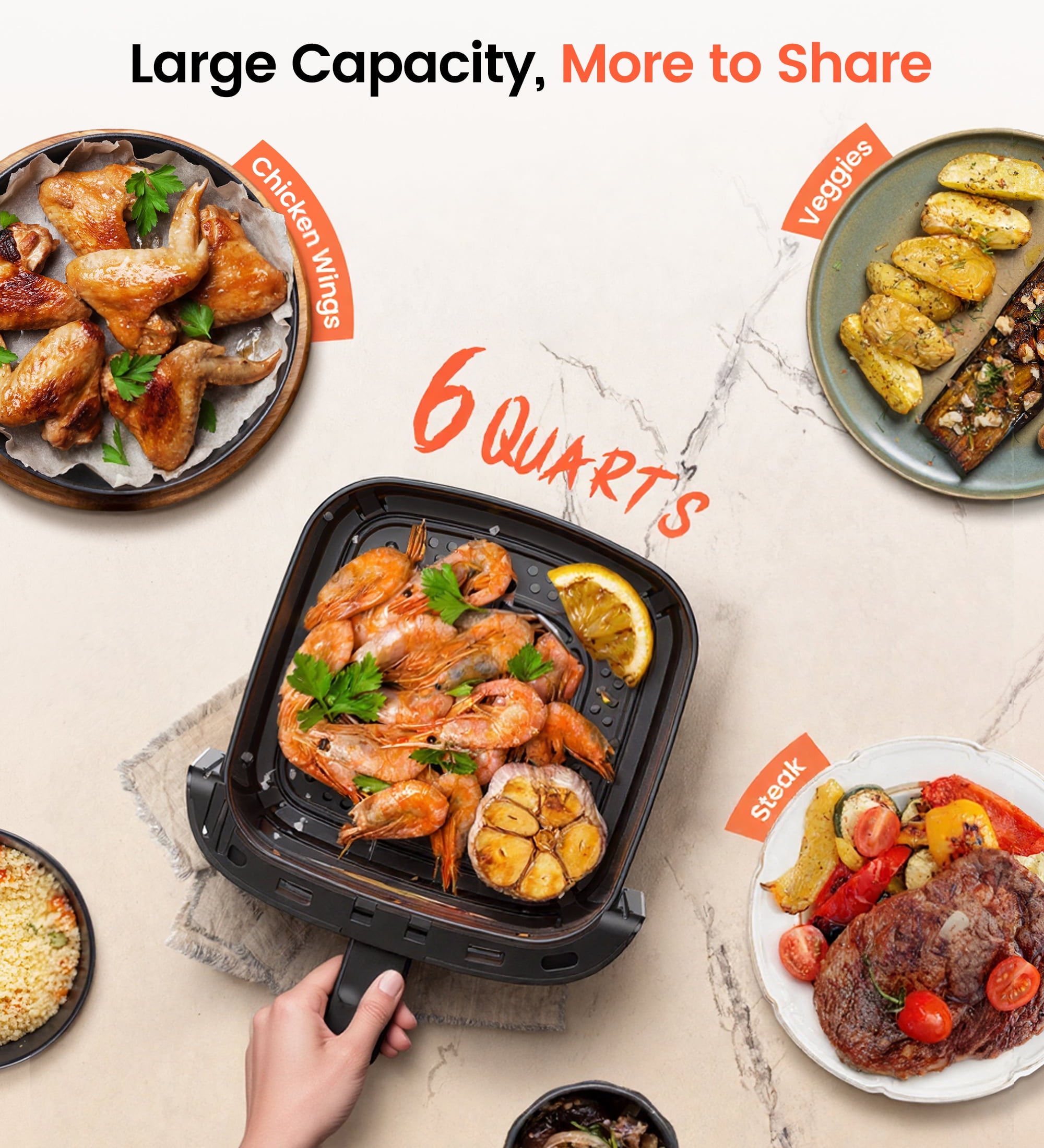 Suodoka 10 in 1 Air Fryer 6 Qt Capacity, Compact Countertop with Nonstick Basket, 400F Air Crisp