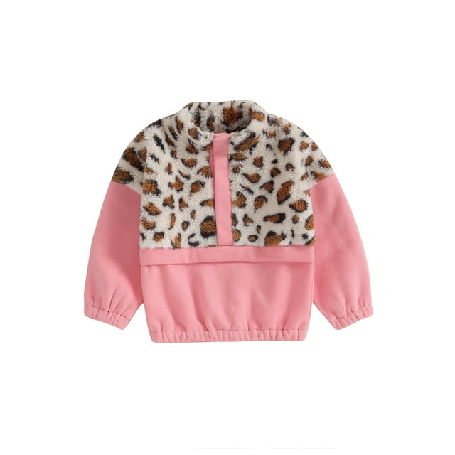 Fortune 2-7 Years Girls Sweatshirt Children Long Sleeve Stand Collar Leopard Print Patchwork Pullover