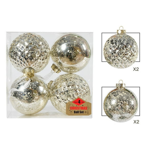 Bouanq Christmas Decorations Xmas Tree Ornaments 4pcs Christmas 10CM Set Ball Broken Ball Plated Plastic Christmas Tree Decoration Pendant Christmas Gifts on Clearance