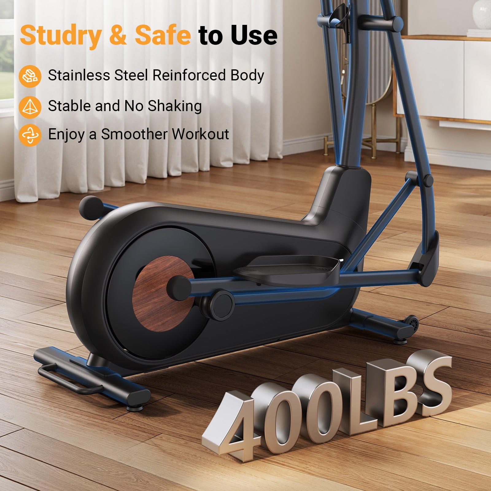MERACH Quiet Elliptical Machine for Home Use, 19" Stride, Low-Impact Cardio, 400 lbs Capacity, Smooth & Joint-Friendly Exercise Equipment