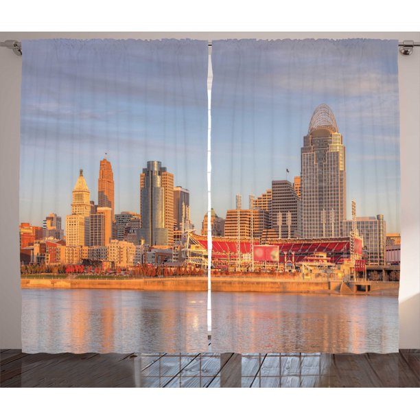 Cincinnati Curtains 2 Panels Set Alleyway Landline Buildings Near The Stadium Waterfront Orange Grey Hues City Window Drapes For Living Room Bedroom 108 W X 63 L Multicolor By Ambesonne Walmart Com Walmart Com
