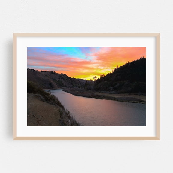 Sunrise On The Navarro River - Albion California Photography Sunset Landscape Nature Scenic Water Forest Wilderness Oak Framed Wall Art Print 24 x 36 inches