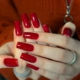 thumbnail image 6 of Press on Nails - Long Square Fake Nails with White French Tip, Acrylic Red Heart Design 24 pcs, 6 of 27