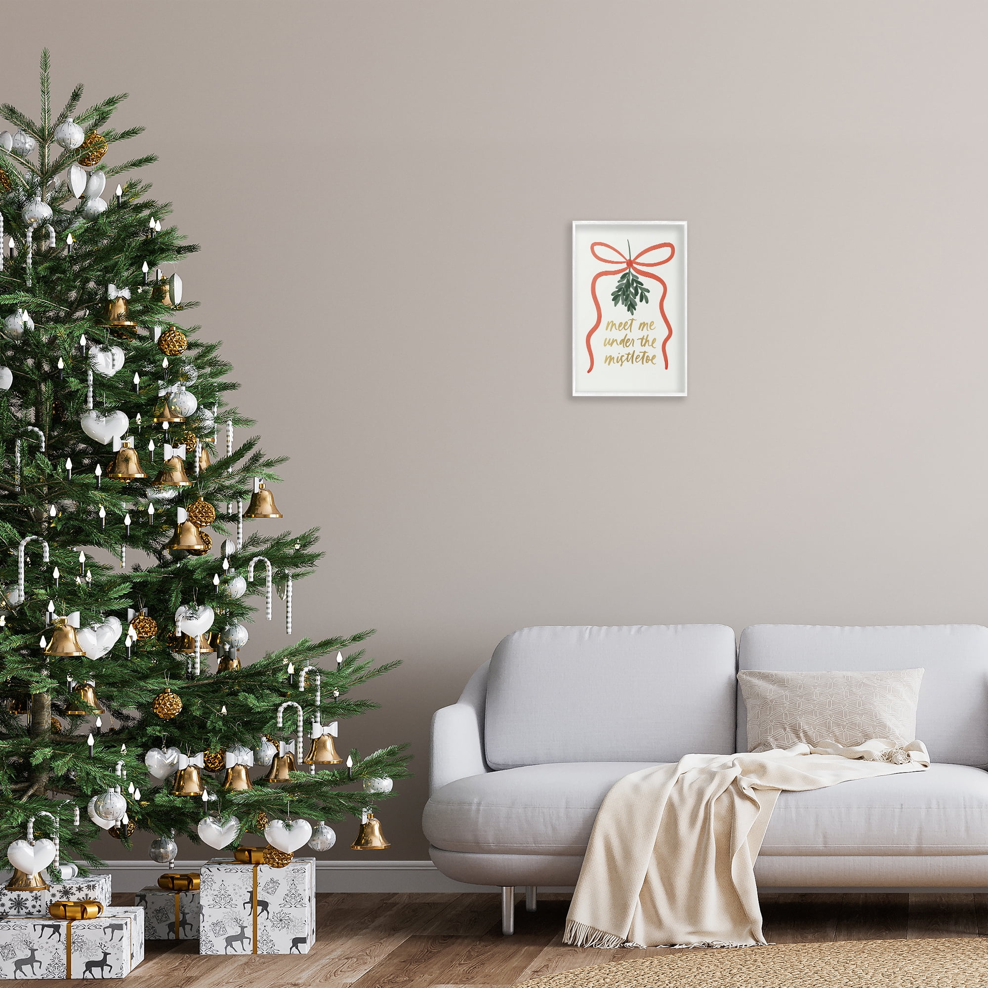 Stupell Industries Under Mistletoe Christmas Holiday Painting White Framed Art Prints Wall Art, 12 x 18