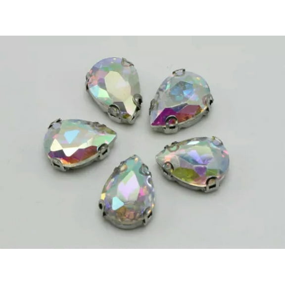 U8MO 20 Crystal Glass Teardrop Rhinestones Rose Montees Beads 13X18mm Colour Choice-Silver   Clear AB Crystal