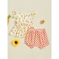 thumbnail image 6 of Kids Toddler Girls Shorts Set, 6 12 18 24 Months 2T 3T Fly Sleeve Bunny Clover Print Tops with Plaid Shorts Summer 2-piece Outfit, 6 of 9