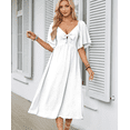 thumbnail image 5 of &nbsp;Summer Dress for Women Casual Short Sleeve Bow Tie V Neck Ruffle Midi Flowy Dresses, 5 of 6