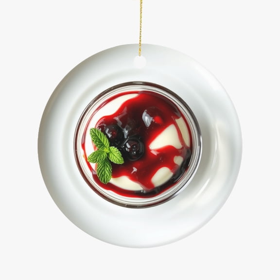 Italian Panna Cotta with Berry Coulis Dessert Italy Cuisine Food Lovers Foodie Novelty Holiday Christmas Ornament Xmas Tree Gift (Flat Design Printed on Ceramic, NOT 3D)