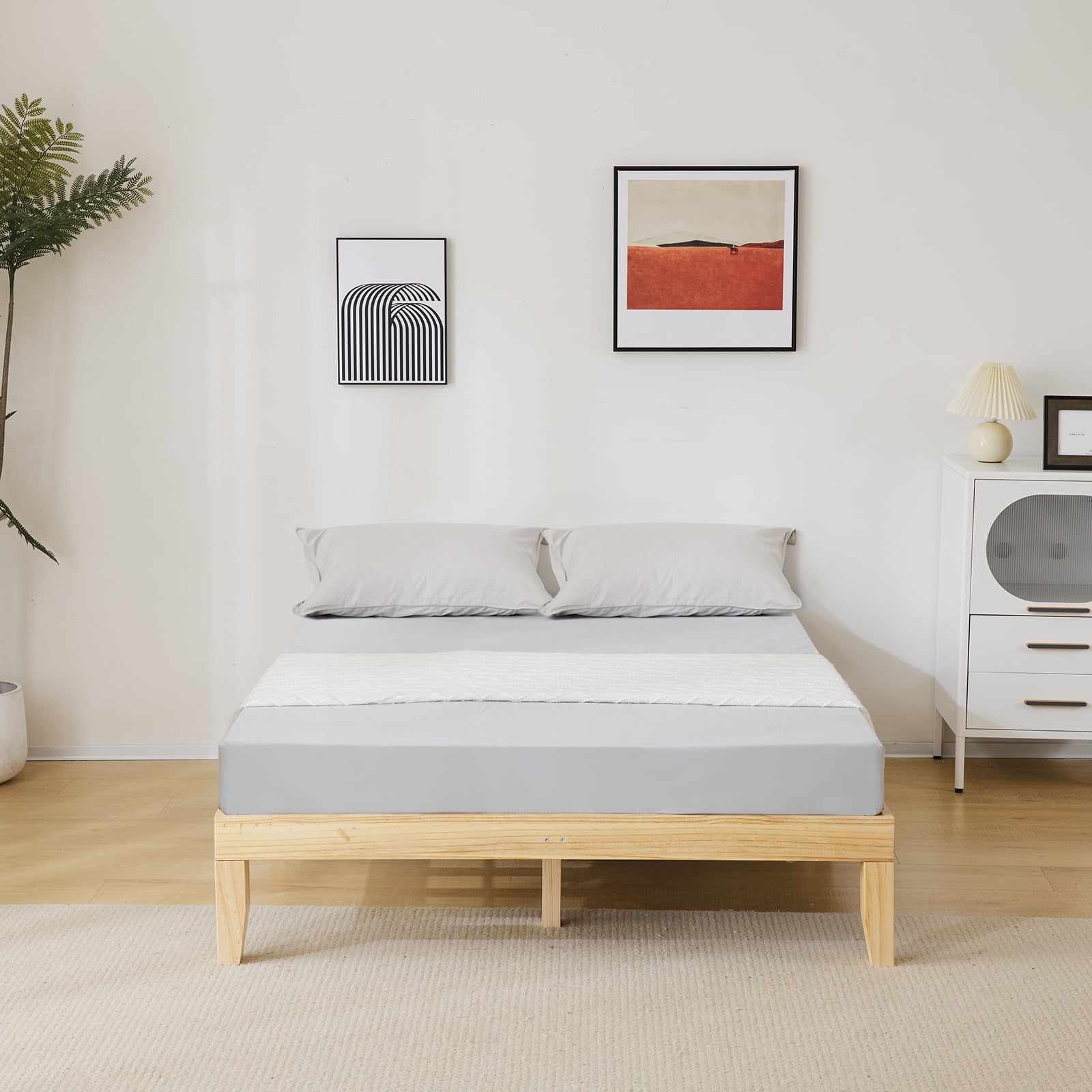 Wooden Bed Basic Bed Frame Solid Wood Color Queen, 206*151*30.5cm