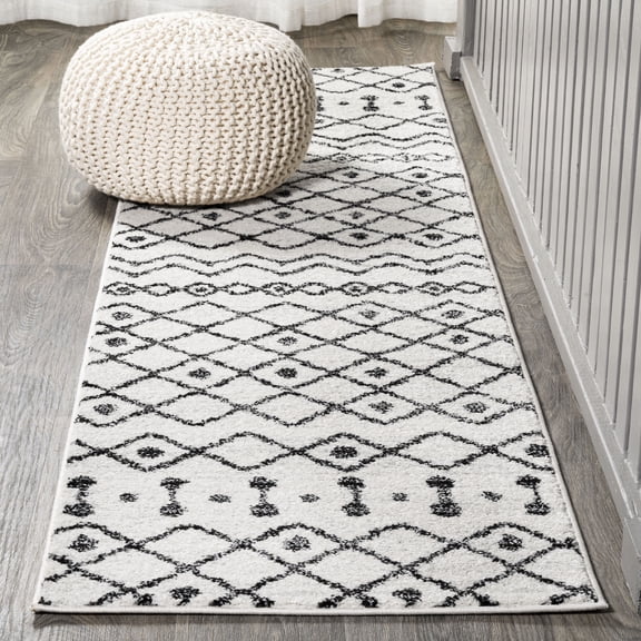 JONATHAN Y MOROCCAN HYPE 2 x 8 Runner Rug, Aksil Moroccan Beni Souk - Cream/Black, MOH208A-28
