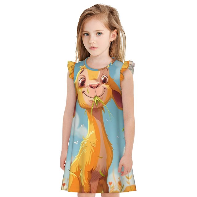 Vsdgher Joyeuse Chèvre dans la Prairie pour Filles Chemises de Nuit Manches Courtes à Volants Robe de Nuit Pyjama pour Fête Pyjama-TG