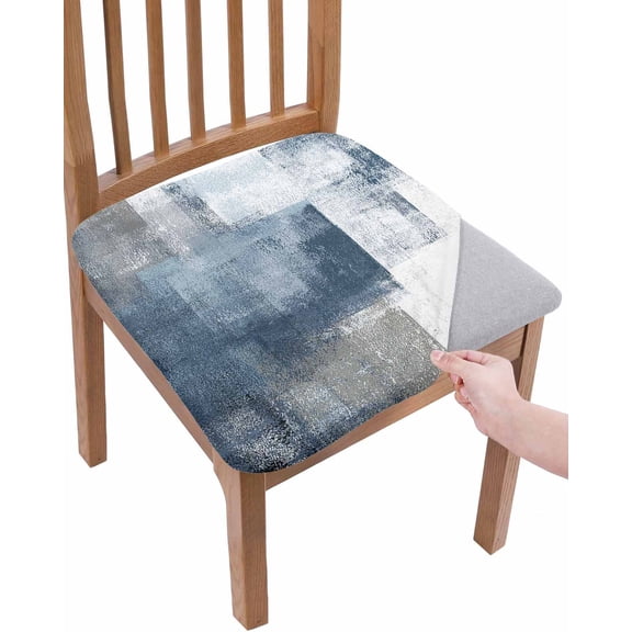 Blue Chair Seat Covers for Dining Room Stretch Chair Seat Covers Set of 4, Retro Oil Painted Modern Abstract Art Chair Seat Protector Cushion Slipcovers for Kitchen Restaurant Office