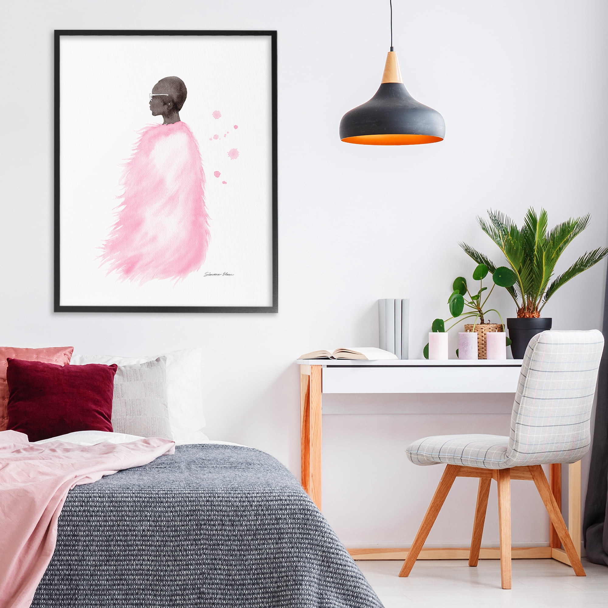 Stupell Industries Pink Fur Coat Portrait Black Framed Giclee Art, design by Simone Elum