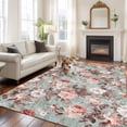 thumbnail image 3 of Pink Green Spring Floral Area Rug 8x10 Washable Rug Non Slip Vintage Botanical Summer Large Area Rug Soft Stainresistant Indoor Floor Carpet for Living Room Bedroom Home Office Dining Room Nursery, 3 of 8