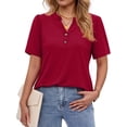 thumbnail image 3 of Fantaslook V Neck Henley Blouses for Women Dressy Casual Tops Summer Short Sleeve Shirts Fashion Clothes, 3 of 8