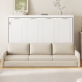 thumbnail image 3 of Euroco Queen Size Murphy Bed with Storage Shelves and LED Light, Heavy Duty Wall Bed with Folding Sofa, Beige, 3 of 16
