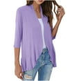 thumbnail image 3 of BiZtdJrK Light Wight Cardigan for Women 3/4 Sleeve Ruffles Open Front Cardigans Solid Casual Summer Kimono Purple XL, 3 of 5