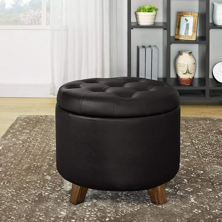 - Dazone Faux Leather Storage Ottoman Bench Lift Top Button Tufted Footstool Seat with Storage Chest (Espresso)
