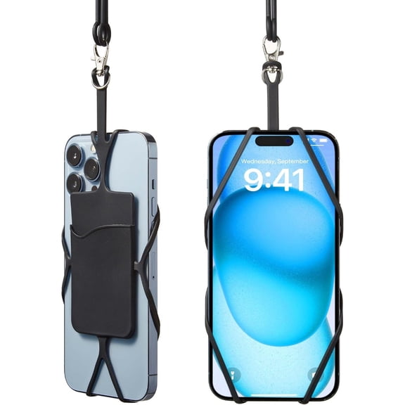 HHX 2 Packs Cell Phone Lanyard Crossbody Adjustable Neck Phone Holder with Card Pocket, Universal Silicone Neck Strap Phone Lanyards for Around the Neck Compatible with Most Smartphones