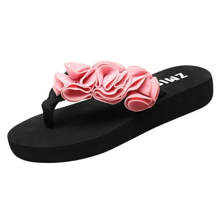 

MIARHB womens slippers dearfoams Summer Fashion Women s Flower Clip Toe Flip Flops Non-Slip Wedges Beach Slippers