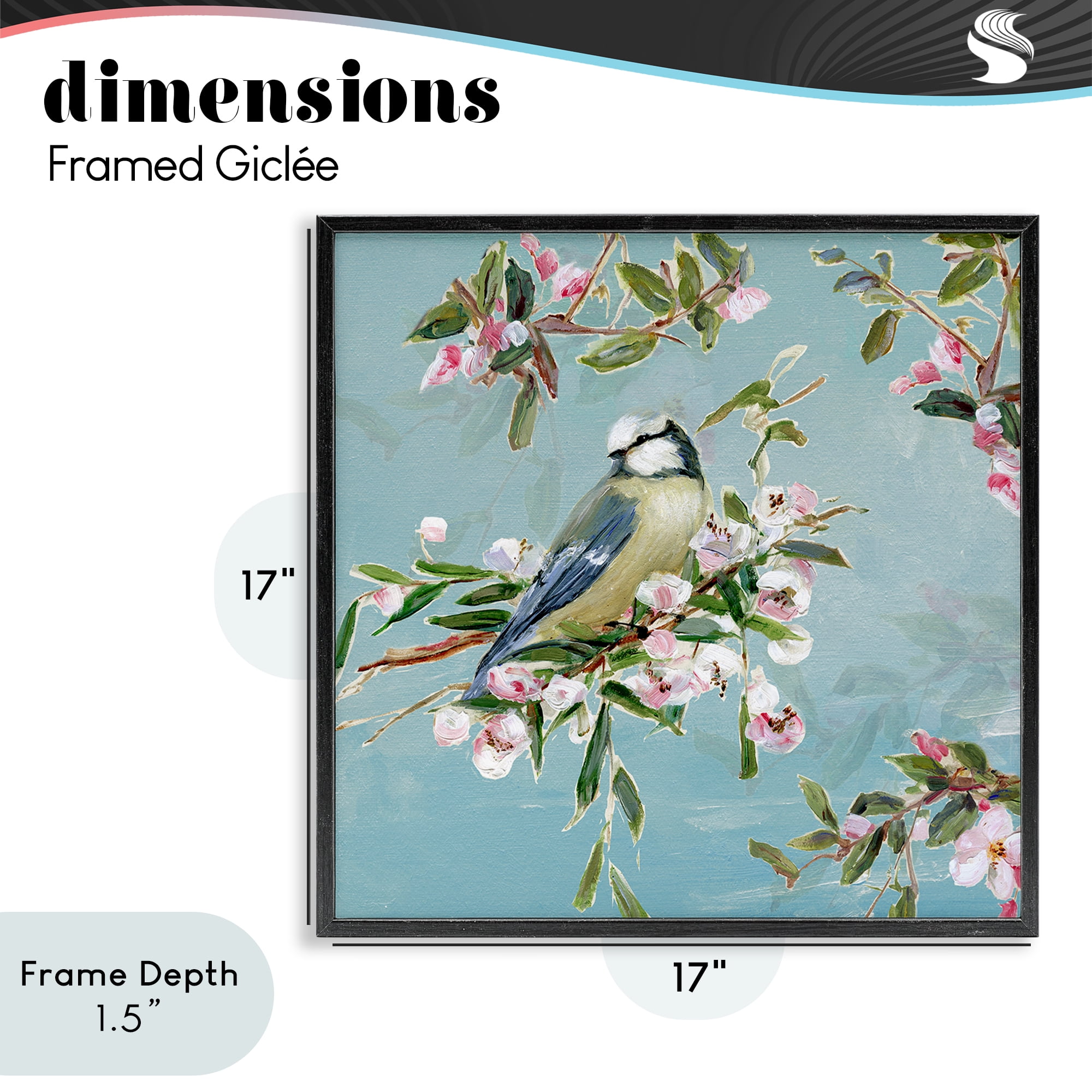 Stupell Industries Songbird Perched on Blooms Black Framed Giclee Art, design by Sally Swatland