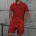 thumbnail image 2 of HVOBTTY Mens Casual Pajama Set, Summer Pajama Set for Men, Men's Soft Fashion Solid Color Button Collar Short Sleeve Top and Shorts Drawstring Waist with Pockets Comfy Pajamas Set Wine, L, 2 of 5