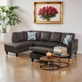 thumbnail image 3 of CRO Decor Espresso Flannel 3-Piece Couch Living Room Sofa Set, 3 of 9