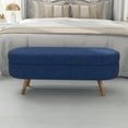 thumbnail image 3 of Furniliving 43.5"Storage Ottoman Benches, Oval End of Bed Bench with Rubber Wood Leg, Upholstered Bench for Living Room, Bedroom, Entryway, Blue, 3 of 8
