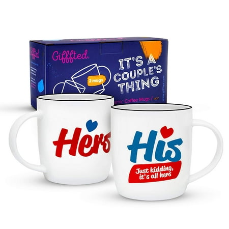 Gifffted Wedding Anniversary Gifts Mugs For Couples, Just Kidding It's All Hers Coffee Mugs, 13 oz Couple