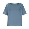 thumbnail image 4 of Womens 100% Linen Tops Crewneck Short Sleeve Blouses Casual Summer, 4 of 9
