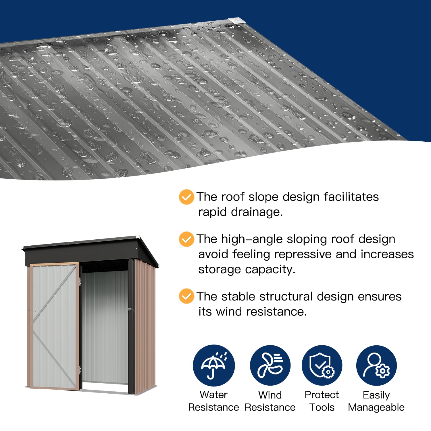 Aoxun 5' x 3' Outdoor Metal Storage Shed with Door & Lock for Backyard, Garden